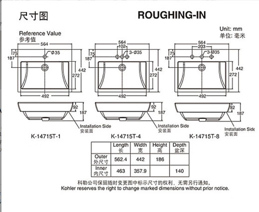 Kohler (Kohler) 2025 neuestes Badezimmer, Paramount Modebad, Swamp-Becken, K-14715T-1-0 14715T-1 -0 Single Loch