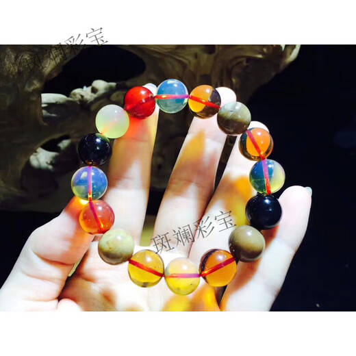 Fat Donglai quality Burmese candy color multi-treasure bracelet beeswax blue amber Buddha bead bracelet fidelity picture