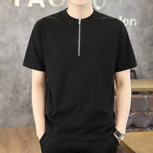 CK Herren kurzärmelig T-Shirt 2025 Sommer neuer trendiger Standkragen Halbzipper Polo-Hemd dünne, einfarbige halbe Ärmeln 1585 Weiß M.