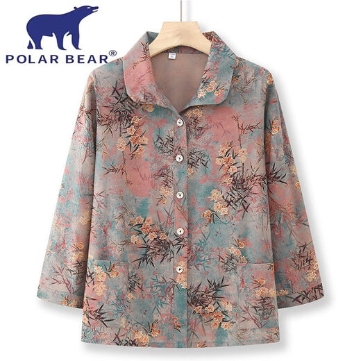 Ours polaire ours polaire senior vestime féminin grand-mère Summer à manches longues chemise maman vestiges de printemps manteau mince village vestime t-shirt rouge [authentique 3523f31] xl recommandé 80-100jin [Jin est égal à 0,5 kg]
