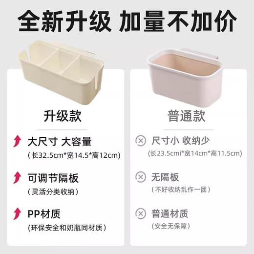 WCZ Japanese baby storage hanging basket bed hanging baby bedside bed fence diapers storage box diapers bag off-white (adjustable partition) 32.5*14.5*12cm