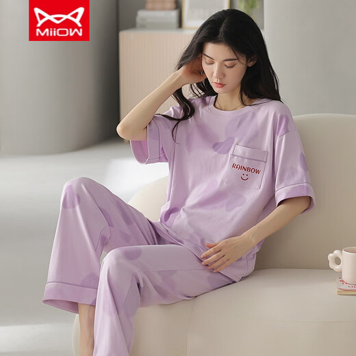 猫人 MIIOW睡衣女春夏季短袖长裤纯棉韩版学生夏天可外穿纯棉家居服套装 YZT9719 棉短长 M （80-斤）