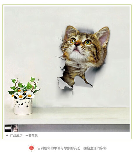 家居墙壁装饰贴画破墙3D小猫咪马桶贴随意贴立体效果贴纸14109 14110