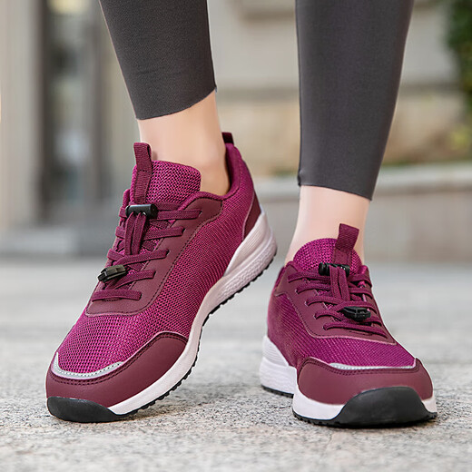 Outdoor sports walking shoes for women 2025 summer breathable light and comfortable mother shoes soft sole non-slip fashion elderly shoes JJ-6636 red 36