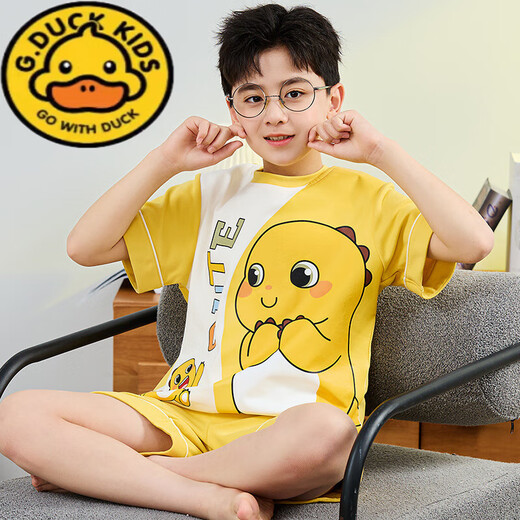 G.DUCKKIDS children's pure cotton boy pajamas summer short-sleeved egg cartoon handsome little boy suit thin home clothes big boy 6636# 170 size 18 height (145-155cm)