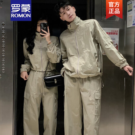 罗蒙（ROMON）情侣装春秋季休闲两件套装2025新款潮流运动韩版工装小众男士套装 女外套 S