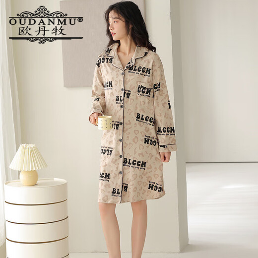 Odanmu camisón de manga larga para mujeres en primavera y otoño nuevo cárdigan de algodón puro lindo pijamas para mujeres en algodón estilo internet estilo de celebridades dulces jg9928 m