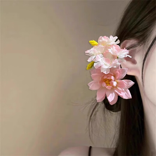 柏诗琳新中式粉色花朵发夹女复古盘发丸子头发饰古风头花发卡氛围感头饰 一对