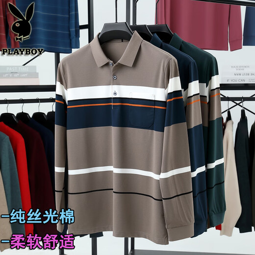 Playboy (Playboy) Langarmes T-Shirt für die Pure Cotton Revers Spring und Herbst Daddy Anzug loser Basis-Polo-Hemd mit mittlerem Alter Carbon Schwarz D848 M 165/48 [Geeignet für 120 Jin [Jin gleich 0,5 kg] unten]