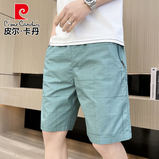 Pier Cardin brand men's men's five-point pants cotton summer thin trendy versatile shorts loose plaid beach mid-season pants yellow (2687) XL (recommended 100-125 Jin [Jin equals 0.5 kg])