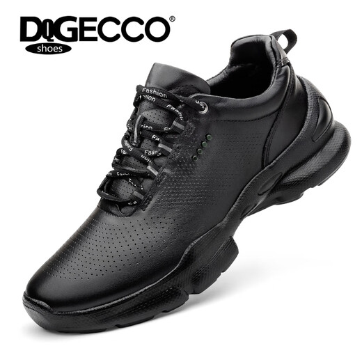 Aibotron DQG ECCO men's shoes spring and autumn breathable casual sports shoes 15th anniversary thick-soled cushioning lightweight soft-soled business leather shoes 1977 black 40