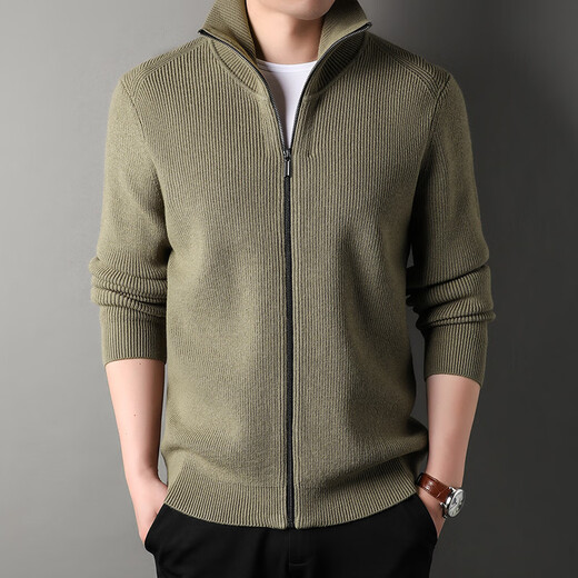 DVW international men's brand knitted wool cardigan autumn and winter new zipper loose solid color middle-aged wool top high-end dark coffee 2XL suitable for 160-180Jin Jin equals 0.5 kg