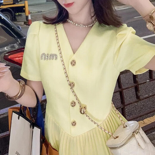 Leichte luxuriöse High-End-Kleid im kleinen Duftstil für Frauen 2025 Sommer neuer Style Modischer Faltenrock D1478 L (110-120jin [Jin gleich 0,5 kg])