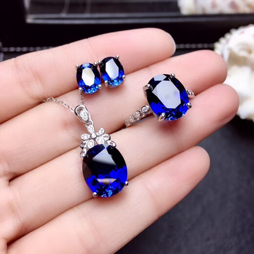 Fat Donglai's same style sapphire earrings 5A grade Sri Lankan tanzanite women's pure L silver plated 18 earrings main stone 6x8mm
