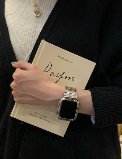 Balter星光记复古精致不锈钢金属表带适用于iwatch1098se简约通勤 星光色表带+星光色砖壳 仅出售表带不含手表