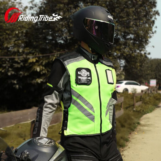 Motorcycle riding clothing men's summer reflective clothing vest printed bicycle vest team uniform motorcycle travel uniform JK-34 green (with back protector-printed image) 5XL