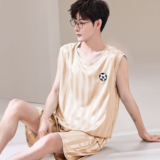 北极绒（Bejirog）男士睡衣夏季凉感冰丝无袖薄款宽松背心短裤套装夏天家居服可外穿 AY9905  冰丝 M 男款M码 80-100斤