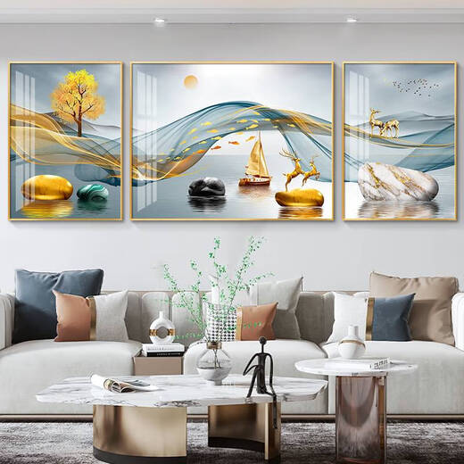 
Fulu Light Luxury Living Room Decoration Painting Simple Modern Sofa Background Wall Hanging Painting Atmospheric Mural Landscape Painting Wall Painting HJ-3895-Back with a Back Suitable for sofas below two meters on both sides of 30*50+