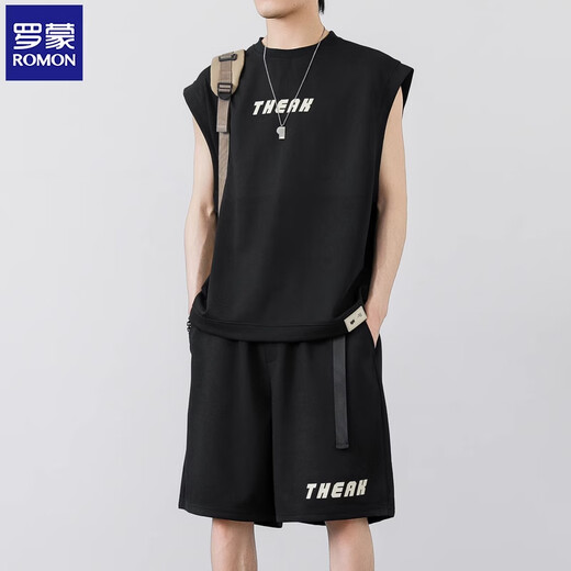 Romon Waffle Casual Anzug Herren Sommer Trendy ärmellose Weste Lose T-Shirt-Sport-Fünf-Punkte-Shorts Aprikosenfarbe [LM01] XL [Gewicht 140-155 Jin [Jin entspricht 0,5 kg]]