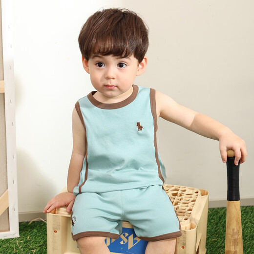 
LUSON Little O dad baby boy baby sleeveless vest set summer 2025 new blue baby thin sports suit
