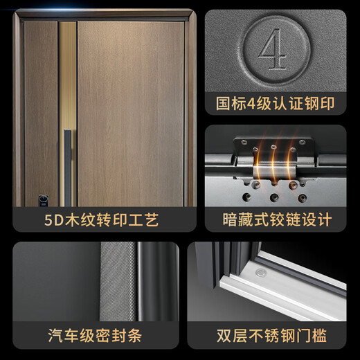 Fuderson Security Door Entry Door Household Grade A 5D Imitation Wood Grain Fully Water-Based Foaming Soundproof Safety Door Door Smart Lock Single Open Door Mother and Child Door Upgraded G61 3D High Definition Cat Eye Visible Face Recognition Unlock Single Door Height 2250/Width 1050 Outward Open/Package Measurement/Package Installation