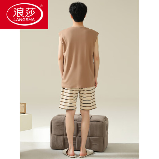 浪莎（LangSha）背心睡衣男士夏季纯棉无袖凉感薄款家居服2025新款夏天青少年套装 723A【凉感纯棉】 M L 码建议身高165-170c，建议体