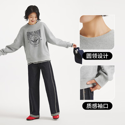 热风外套女2025年秋季新款女士复古图案休闲百搭美式复古卫衣 09灰色 XL