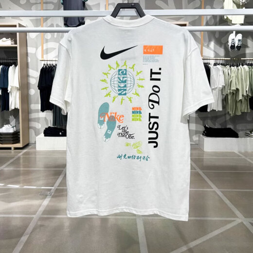 Nike (NIKE) pure cotton short-sleeved men's top breathable casual T-shirt loose half-sleeved fan white HF6172-133 L