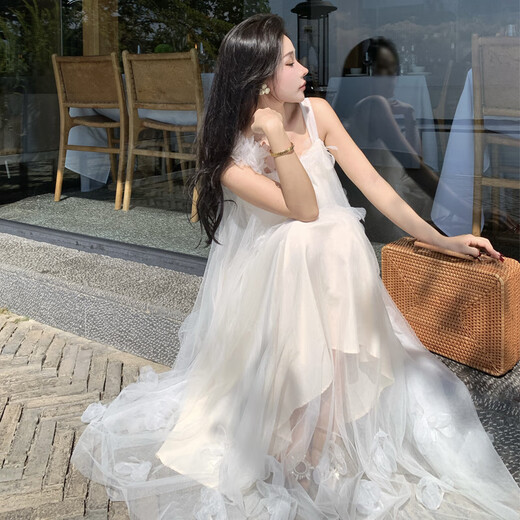 凊知柠新娘结婚晨袍森系超仙吊带连衣裙女韩式旅拍轻婚纱订婚礼服 图片色 S