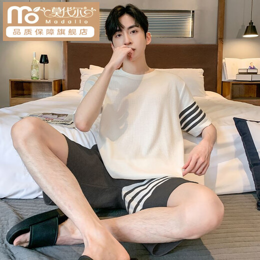 Pajamas modal Coton mince d'été masculin 2025 Nouveaux vêtements à domicile en coton à manches courtes Z679 Ensemble de coton doux et adapté à la peau 2xl [recommandé 150-170jin [Jin est égal à 0,5 kg] usure]