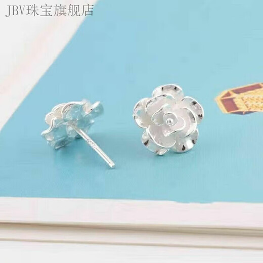 JBV Old Phoenix New 9999 Sterling Silver Earrings Full Silver Peony Flower Earrings Curved Hook Girls Sweet French Earrings Same Style MP520 Curved Hook Peony Flower Same Style 7.992g Fine Solid
