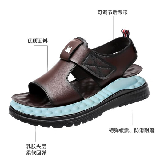 Spider King (Spider King) Site officiel Site Web Sandals Sandals Men's Summer NOUVEAU CUIR CUIR SUPPLABLE CASSORATION COMPRISE SOLET SOLE SOLE NON SLIP ZZ6189 BROWN 38