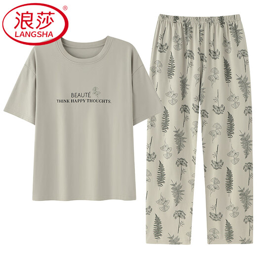 LangSha’s new pajamas for women in summer pure cotton short-sleeved trousers can be worn on the outside. Casual brand home clothing suit YZT9720 M [recommended to be 80-100 Jin [Jin equals 0.5 kg]]