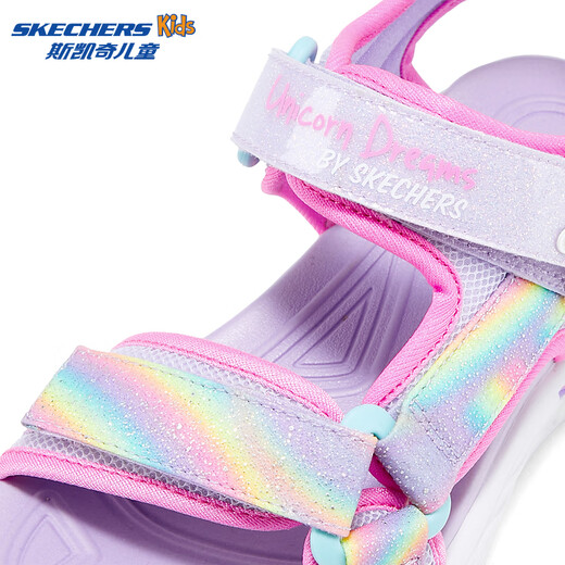 Skechers Skechers Girls Velcro Cartoon Flashing Sandals Children's Fashion Colorful Open-Toe Beach Shoes 303107L Lavender/Multicolor/LVMT 33.5