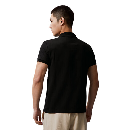 Calvin Klein时尚翻领简约立体贴片透气短袖POLO衫  男款 BEH-黑色 S