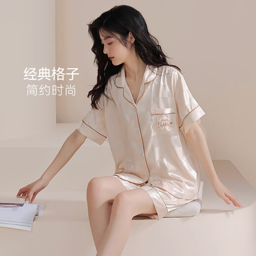 Agent Provocateur睡衣女士夏季冰丝开衫短袖春夏天仿真丝家居服薄款2024新款套装 GL6212女 M 建议体重80-100斤