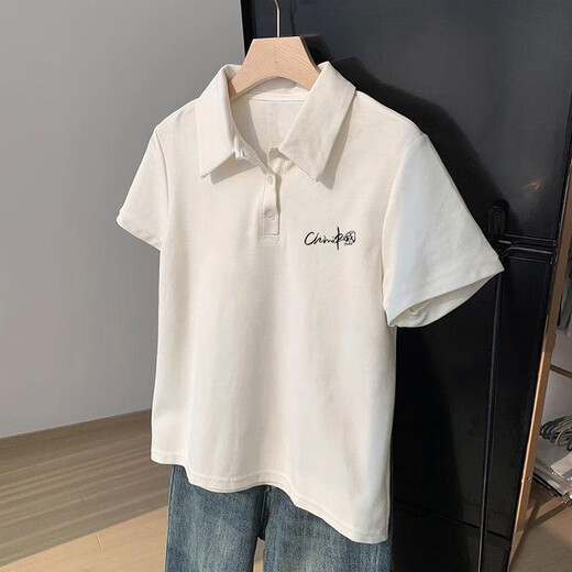 QXBKP Summer Lapel Polo's Polo's Polo Camiseta blanca de manga corta 2025 Diseño de estilo perezoso Nicho de tensión suelta [601 White-3894 y imagen pequeña XL Recomendado 120-140Jin [Jin equivale a 0.5 kg]