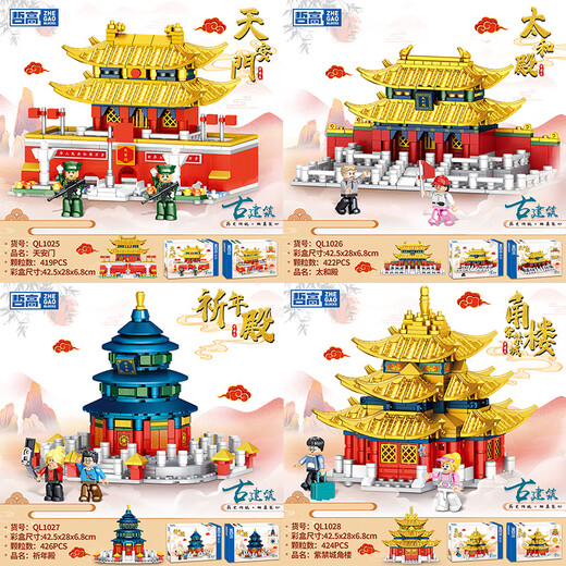 Zhegao 1025-37 Antike Architektur Verbotene Stadt Tiananmen Welt berühmtes Schulmodell Ornamente Kinderversammlung Bausteine Spielzeug Jigao 15909 Tiananmenmen