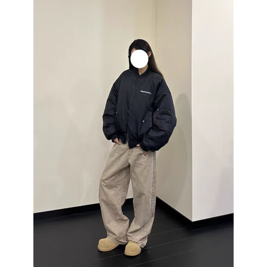 迪伽达2025美式街头复古刺绣棒球棉服外套男女潮牌短宽飞行夹棉夹克外套 ZYF-687 黑色 常规 M