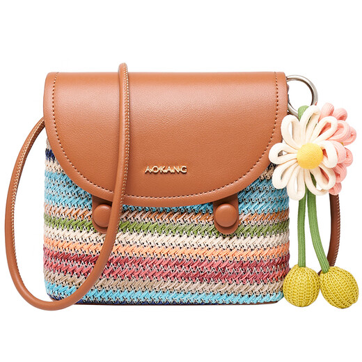 Aokang Bag Bag Women's Rainbow Color-Bloqueo de moda Bolsa cuadrado pequeño Luz de lujo Crossbody Shoulse Bag Bull For Girlfriend Wife