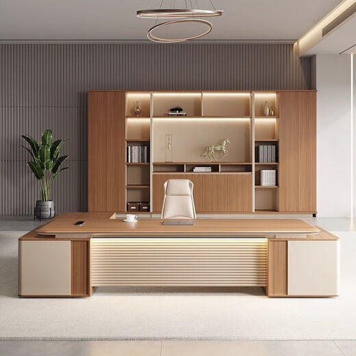 Chengyu Boss Desk Simple Modern Leadership Office Desk Light Luxury Office Desk and Chair High-end President Desk Boss丨Light Luxury丨2.6 Meter Luxurious Boss Desk + Blister Surface Zhuowei Oak Blister Boss Desk丨Multimedia Cable Box
