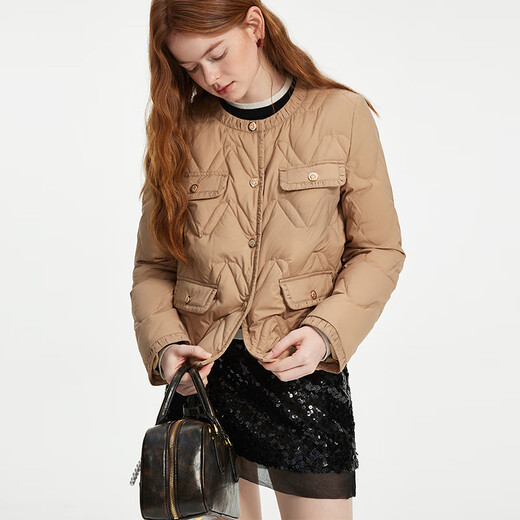 Fan's Fine Silanen La pequeña chaqueta de duda de estilo de fragancia pequeña para mujeres en otoño e invierno 2024 nueva chaqueta de moda de cuello redondo 14103 Café de nuez xs