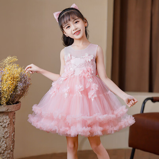 Girls Dress Summer Dress 2025 New Baby Girl Children's Fashionable Princess Dress Summer Little Girl Dress Thin 2207 Pink-Free Pearl Headband 110 Recommendation 28-33Jin Jin is equal to 0.5 kg