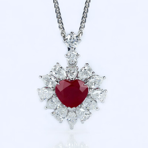 HEEKAIYI Ruby Necklace for Women Dove Blood Red 18K Gold Diamond Pendant Chinese Valentine's Day Birthday Gift for Wife and Girlfriend Selected Myanmar Heart-Shaped Ruby Necklace 1.25 Carat Pendant + 18K Gold Chain