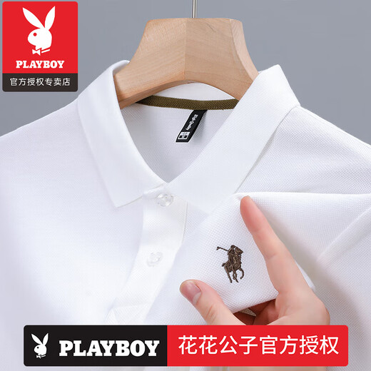 花花公子（PLAYBOY）高档纯棉濮森保罗POLO衫小马标夏季潮牌短袖t恤男士翻领体恤上衣 官方店品牌6626黑色 长袖款 M 48/