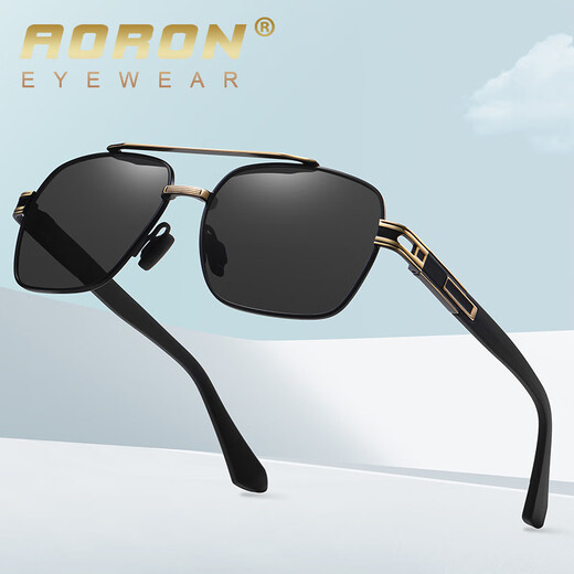 Aoron aoaon roron aoron roaon Neue Männer und Frauen modische polarisierte Sonnenbrille Retro Metal Sun Protection Sonnenbrille Trendy Decorative Sonnenbrille Erwachsener Sonnenschirm A695 Schwarzes Gold Frames Black Grey Blatt wie in dem detaillierten Seitengröße gezeigt