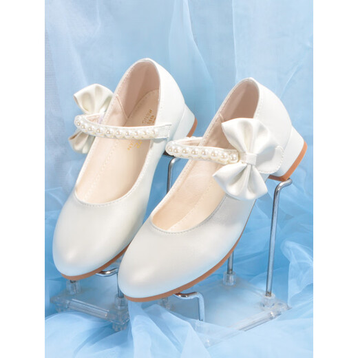 森用白色皮鞋女童公主鞋小学生礼服合唱演出鞋软底春秋儿童高跟女鞋子 1062高跟白色 26 内长17.0厘米
