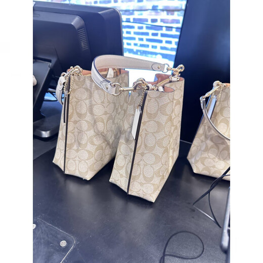 蔻驰（COACH）美国直邮艾小岚经典mollie22茉莉小水桶包（无珍珠链） 【国内现货】小号棕边奶茶。 尺