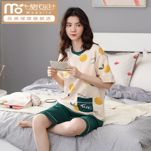 莫代尔睡衣女款夏季棉质短袖七分裤棉质圆点可外穿女士家居服 9848 【纯棉】 M 建议80-100斤穿
