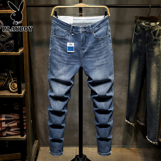 Playboy (Playboy) Ultrahohe elastische Frühling und Herbst Dünne große Jeans für Männer fette Männer plus Fett Pluspualen Füße Hosen losen und schlank Haremhosen Schwarz grau XL 34 (150-160jin [Jin entspricht 0,5 kg])